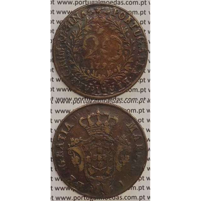MOEDA 20 RÉIS COBRE 1795 (MBC) AÇORES / CUNHADA SOBRE DISCO DE OUTRA MOEDA (X REIS)