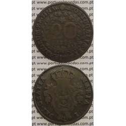 MOEDA 20 RÉIS COBRE 1795 (BC+) AÇORES / CUNHADA SOBRE DISCO DE OUTRA MOEDA (X REIS)