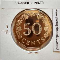 Malta 50 Cents 1972 Cupro-níquel Proof, PROOF,  World Coins Malta KM 12, Coin of 50 Cents 1972 Copper-nickel proof