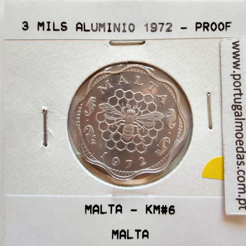 Malta 2 mils 1972 Alumínio Proof, World Coins Malta KM 5, coin of 2 mils 1972 Aluminium