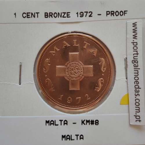 Malta 1 Cent 1972 Bronze Proof,  World Coins Malta KM 8, coin of 1 Cent 1972 Bronze