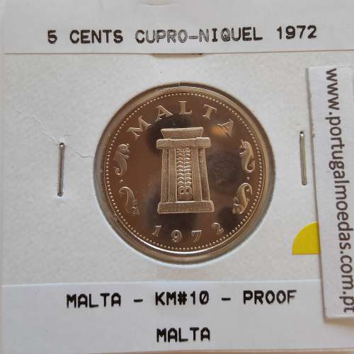 Malta 5 Cents 1972 Cupro-niquel Proof,  World Coins Malta KM 10, Coin of 5 Cents 1972 Copper-nickel proof