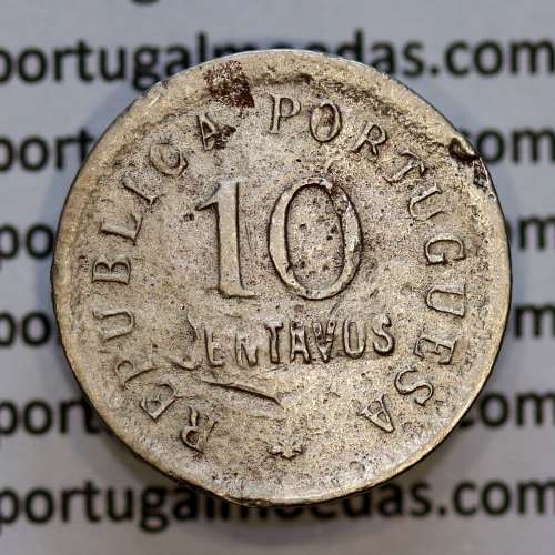 10 Centavos 1921 Cuproníquel Angola, "$10" Dez centavos 1921 Angola, (REG), Ex-Colónia Portuguesa, World Coins Angola KM 63