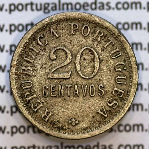 20 Centavos 1922 Cuproníquel de Angola, $20 vinte centavos 1922, (BC), Ex-Colónia Angola, World Coins Angola KM 64