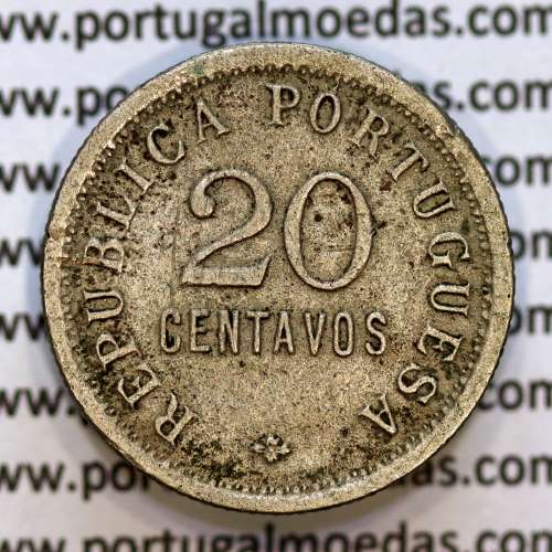 20 Centavos 1922 Cuproníquel de Angola, $20 vinte centavos 1922, (BC), Ex-Colónia Angola, World Coins Angola KM 64