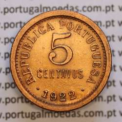 5 centavos 1922 Bronze, $05 centavos 1922 Republica Portuguesa, (BELA), World Coins Portugal KM 569