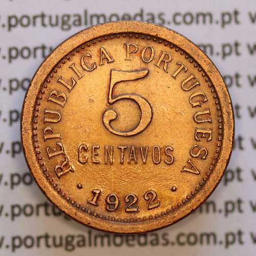 5 centavos 1922 Bronze, $05 centavos 1922 Republica Portuguesa, (BELA), World Coins Portugal KM 569