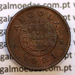 Angola 1 Centavo 1921 Bronze, $01 centavo Bronze 1921 de Angola, (MBC-), Ex-Colónia Portuguesa, World Coins Angola KM 60