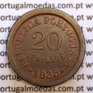 20 Centavos 1933 bronze Guiné – (Bela) – Reverso (variação de brilho 1) – Ref. AG.GU.04.01.A4