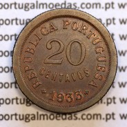 20 Centavos 1933 bronze Guiné – (Bela) – Reverso (variação de brilho 2) – Ref. AG.GU.04.01.A4
