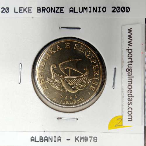 Albânia 20 Leke 2000 Bronze - Aluminío, World Coins Albania KM 78