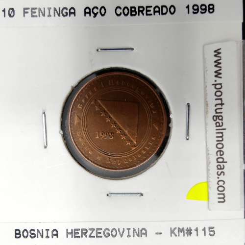 Bósnia e Herzegovina 10 Feninga 1998 Aço-Cobreado, World Coins Bosnia and HerzegovinaKM 115