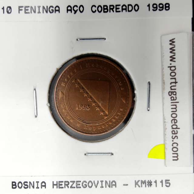 Bósnia e Herzegovina 10 Feninga 1998 Aço-Cobreado, World Coins Bosnia and HerzegovinaKM 115