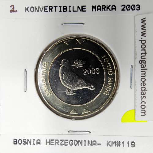 Bósnia e Herzegovina 1 konvertibillne Marka 2003 Bimetálica, World Coins Bosnia and Herzegovina KM 119