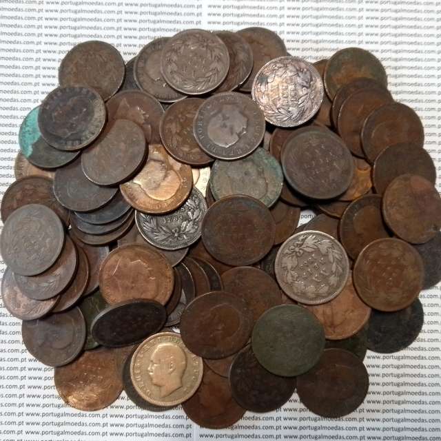 Lote de 100 Moedas 20 Réis Bronze (XX Réis) 1883 - Rei D. LUIS I - World Coins Portugal KM527