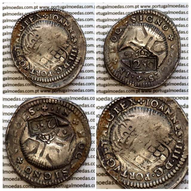 D. Pedro II New Orla on Half Cruzado silver D. João IV, (border type II) variant legend (1) Obverse and (2) on the reverse