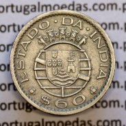 Portuguese India 60 centavos alpaca 1959, $60 alpaca 1959, (MBC), World Coins India Portuguese KM#32