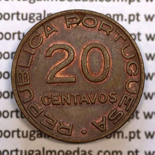 Moçambique, 20 centavos 1936 cobre da Ex-Colónia Portuguesa de Moçambique, (Bela-), World Coins Mozambique KM 64