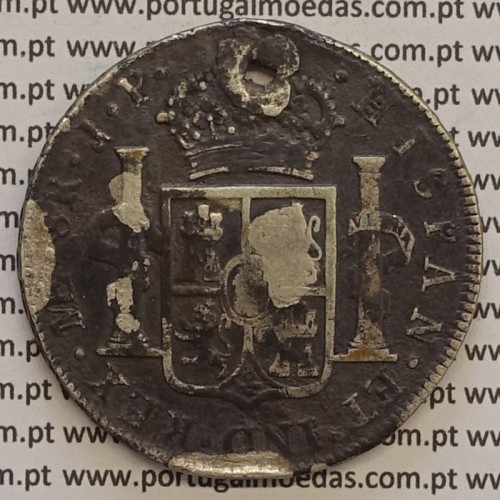 MOEDA 870 REIS PRATA (8 REALES 1817) - "ESPANHA - LIMA" COM CARIMBO "ESCUDO COROADO" - D.MARIA II