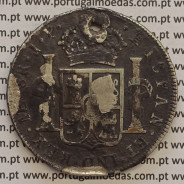 MOEDA 870 REIS PRATA (8 REALES 1817) - "ESPANHA - LIMA" COM CARIMBO "ESCUDO COROADO" - D.MARIA II