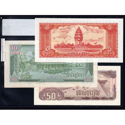 Cambodja - Lote de 3 Notas Diferentes - Serie 1987-1992 (Não Circuladas)