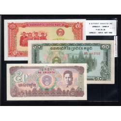Cambodja - Lote de 3 Notas Diferentes - Serie 1987-1992 (Não Circuladas)