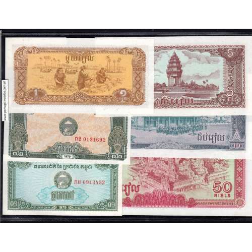 Cambodja - Lote de 6 Notas Diferentes - Serie 1979 (Não Circuladas)