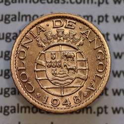Angola, coin 20 Centavos 1948 Bronze, "$20" centavos 1948 Angola, (XF/UNC), Former Colony portuguese, World Coins Angola KM 71