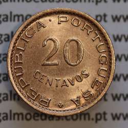 Angola, coin 20 Centavos 1948 Bronze, "$20" centavos 1948 Angola, (XF/UNC), Former Colony portuguese, World Coins Angola KM 71