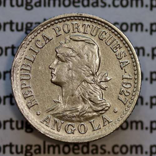 Angola 2 Macutas 1927 em alpaca, "10 centavos 1927 Angola" (MBC+), Ex- Colónia Angola, World Coins Angola KM 67