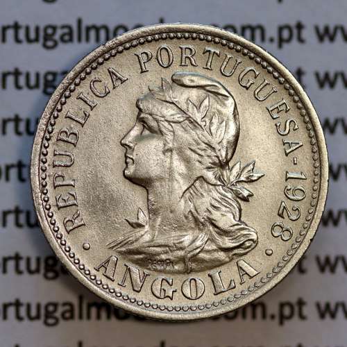 coin 4 Macutas 1928 alpaca of Angola, 20 centavos 1928 of Angola, (MBC+), Former Angola Colony, World Coins Angola KM 68
