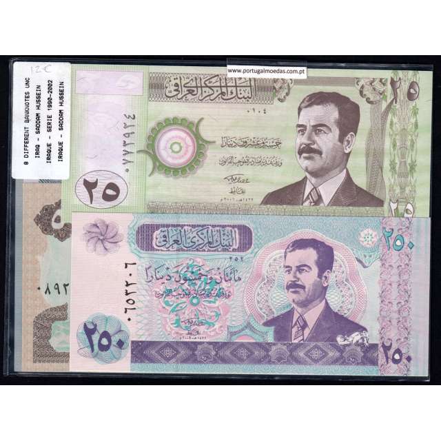 Iraque- Lote de 8 Notas Diferentes-Serie 1990-2002(Não circuladas)
