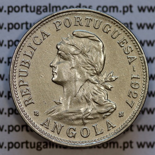 Angola 50 centavos 1927 Alpaca, "$50" Cincoenta centavos 1927 Angola, (MBC), Ex- Colónia Angola, World Coins Angola KM 69