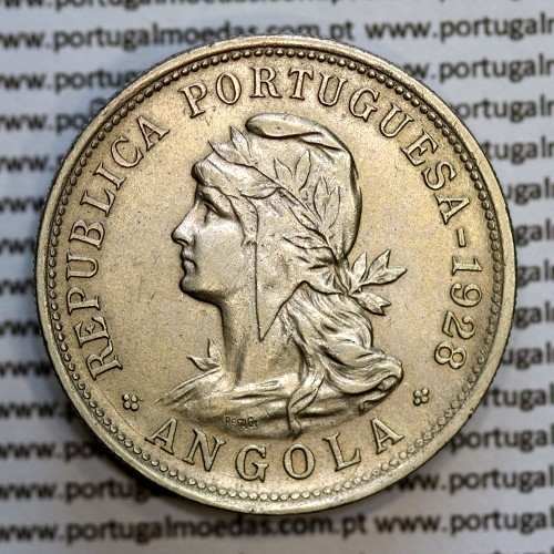 Angola 50 centavos 1928 em alpaca,"$50" centavos 1928 Angola, (MBC+/Bela-), Ex- Colónia Angola, World Coins Angola KM 69