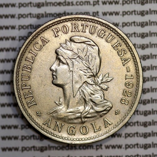 Angola 50 centavos 1928 em alpaca,"$50" centavos 1928 Angola, (MBC+/Bela-), Ex- Colónia Angola, World Coins Angola KM 69
