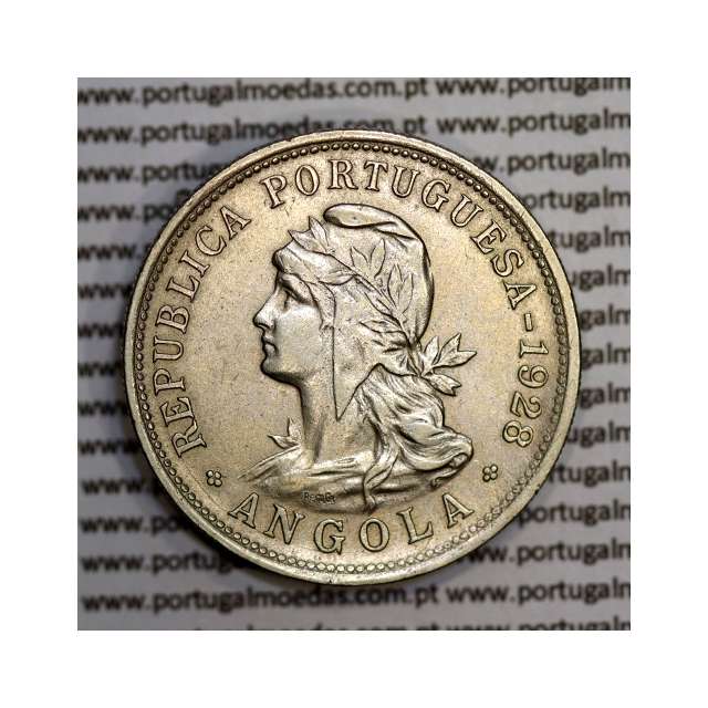 Angola coin 50 centavos 1928 in alpaca, 50 centavos 1928 Angola, (MBC+/Bela-), Former Colony Angola, World Coins Angola KM 69