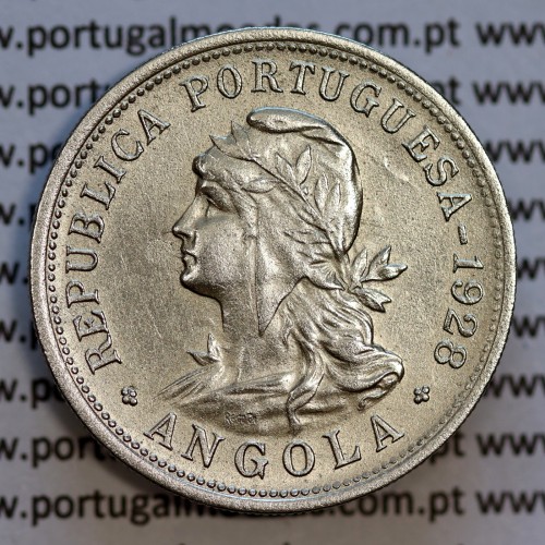Angola 50 centavos 1928 em alpaca,"$50" centavos 1928 Angola, (MBC+/Bela-), Ex- Colónia Angola, World Coins Angola KM 69