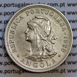 Angola coin 50 centavos 1928 in alpaca, 50 centavos 1928 Angola, (MBC+/Bela-), Former Colony Angola, World Coins Angola KM 69