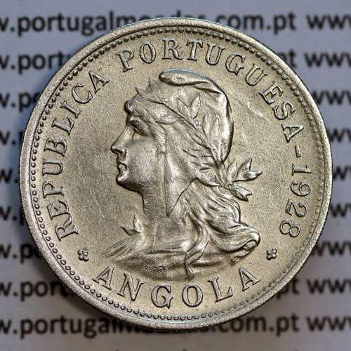 Angola 50 centavos 1928 em alpaca,"$50" centavos 1928 Angola, (MBC+/Bela-), Ex- Colónia Angola, World Coins Angola KM 69