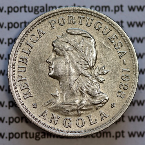 Angola 50 centavos 1928 em alpaca,"$50" centavos 1928 Angola, (MBC+/Bela-), Ex- Colónia Angola, World Coins Angola KM 69
