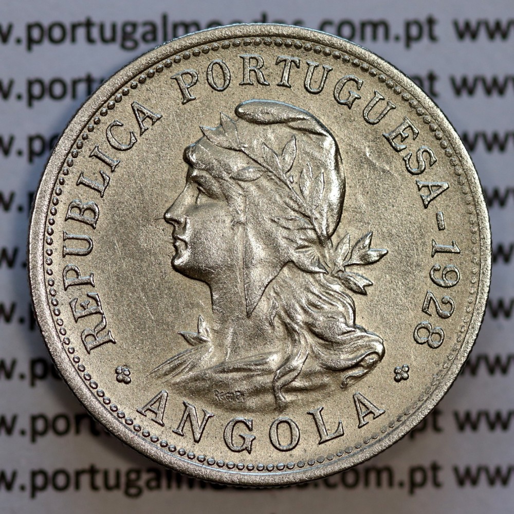 Angola 50 centavos 1928 em alpaca,"$50" centavos 1928 Angola, (MBC+/Bela-), Ex- Colónia Angola, World Coins Angola KM 69