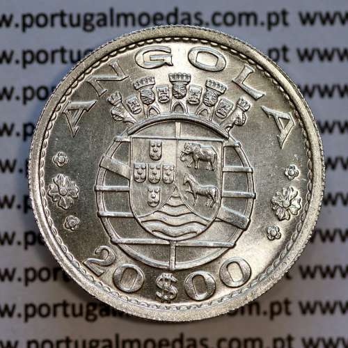 Angola, silver coin of 20 Escudos 1955, 20$00 silver 1955 of former portuguese colony of Angola, (UNC), World Coins Angola KM 74