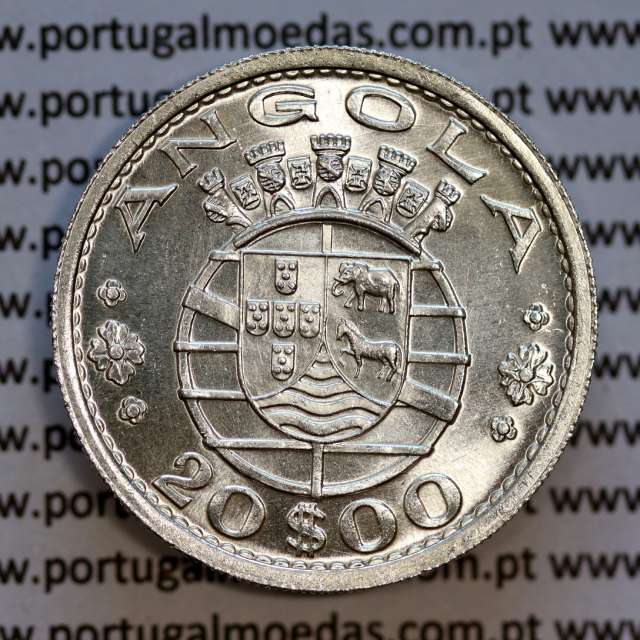 Angola, silver coin of 20 Escudos 1955, 20$00 silver 1955 of former portuguese colony of Angola, (UNC), World Coins Angola KM 74