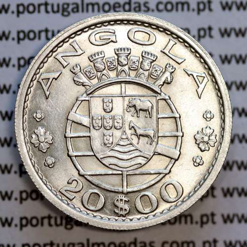Angola coin 20$00 1952 silver, twenty escudos silver 1952 of Angola, 20 escudos 1952 silver, (Bela), World Coins Angola KM 74