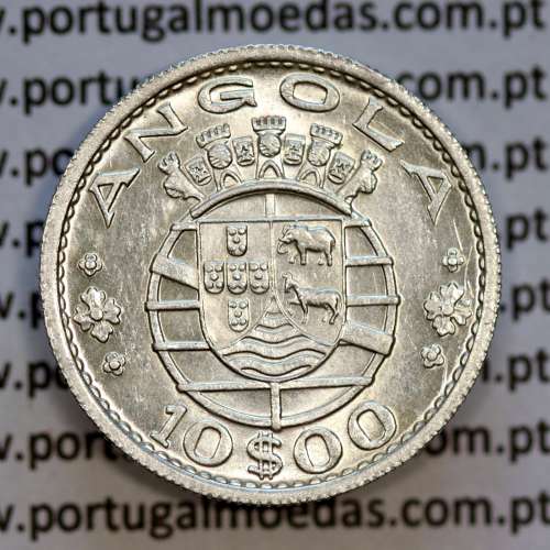 Angola 10$00 prata 1955, dez escudos prata 1955 Angola Ex-Colónia, (Bela/Soberba),World Coins Angola KM 73