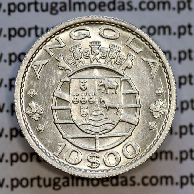 Angola 10$00 prata 1955, dez escudos prata 1955 Angola Ex-Colónia, (Bela/Soberba),World Coins Angola KM 73