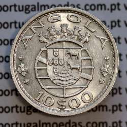 Angola coin 10$00 Escudos 1952 silver, Ten escudos silver 1952, 10 Escudos 1952, (MBC+/Bela), World Coins Angola KM 73