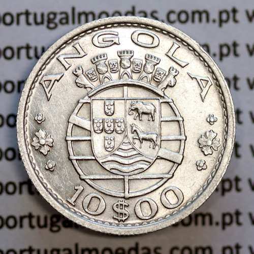 Angola coin 10$00 Escudos 1952 silver, Ten escudos silver 1952, 10 Escudos 1952, (MBC+/Bela), World Coins Angola KM 73