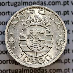 Angola 10$00 prata 1955, dez escudos prata 1955 Angola Ex-Colónia, (Bela/Soberba),World Coins Angola KM 73