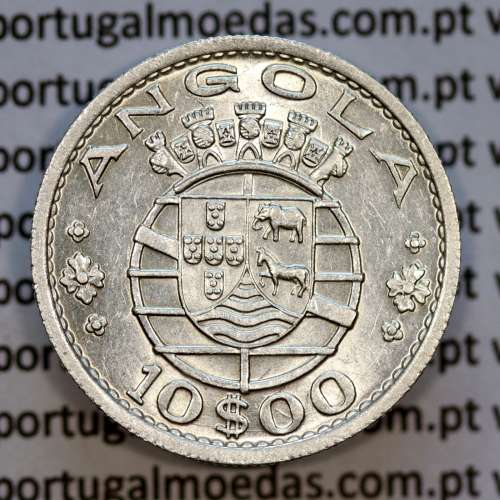 Angola 10$00 prata 1955, dez escudos prata 1955 Angola Ex-Colónia, (Bela/Soberba),World Coins Angola KM 73